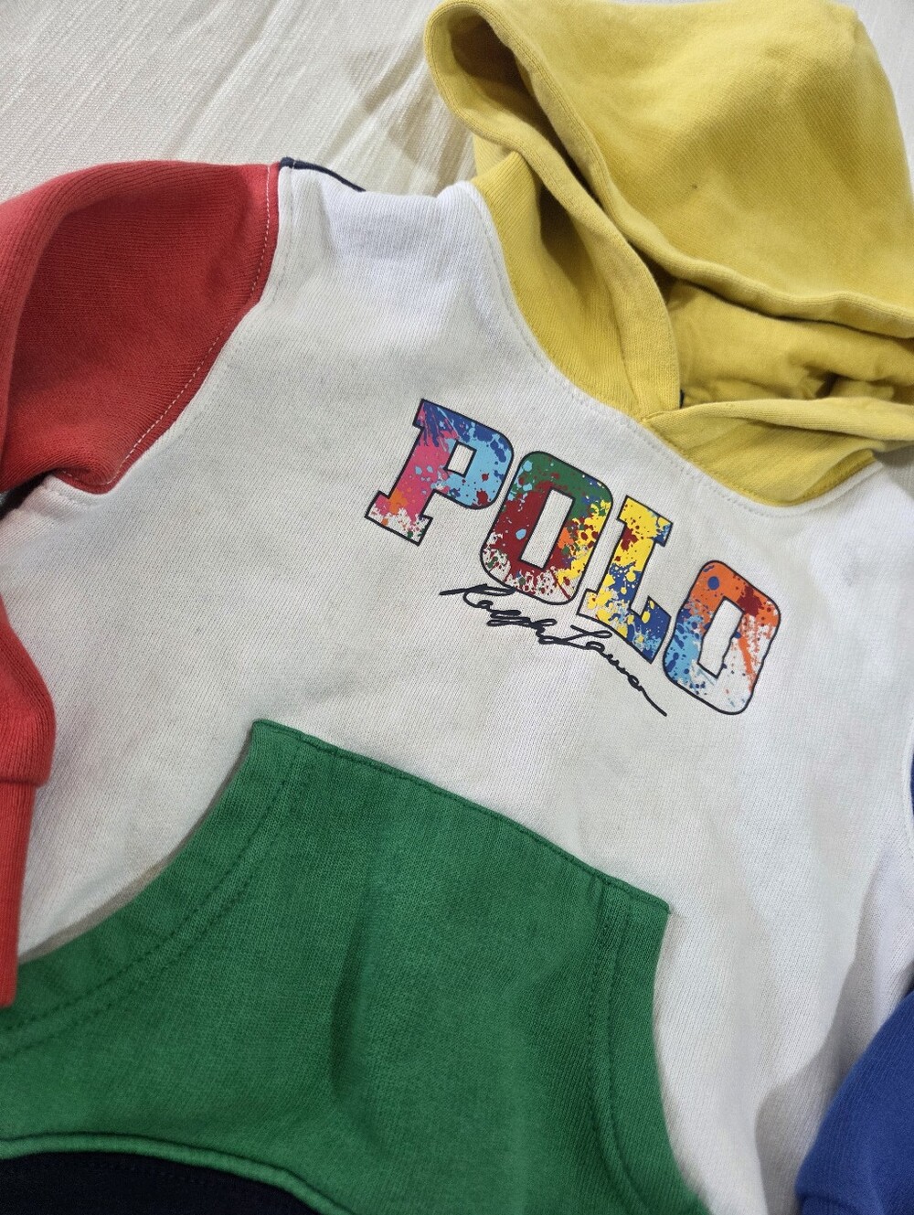 Polo by Ralph Lauren Colorblock Kids Hoodie - Yellow Hood, Red & Blue Sleeves 2t - Picture 2 of 8